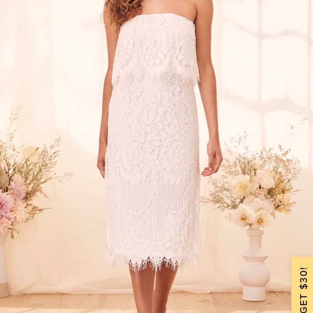 Lulus Delia White Lace Strapless Midi Dress size XL